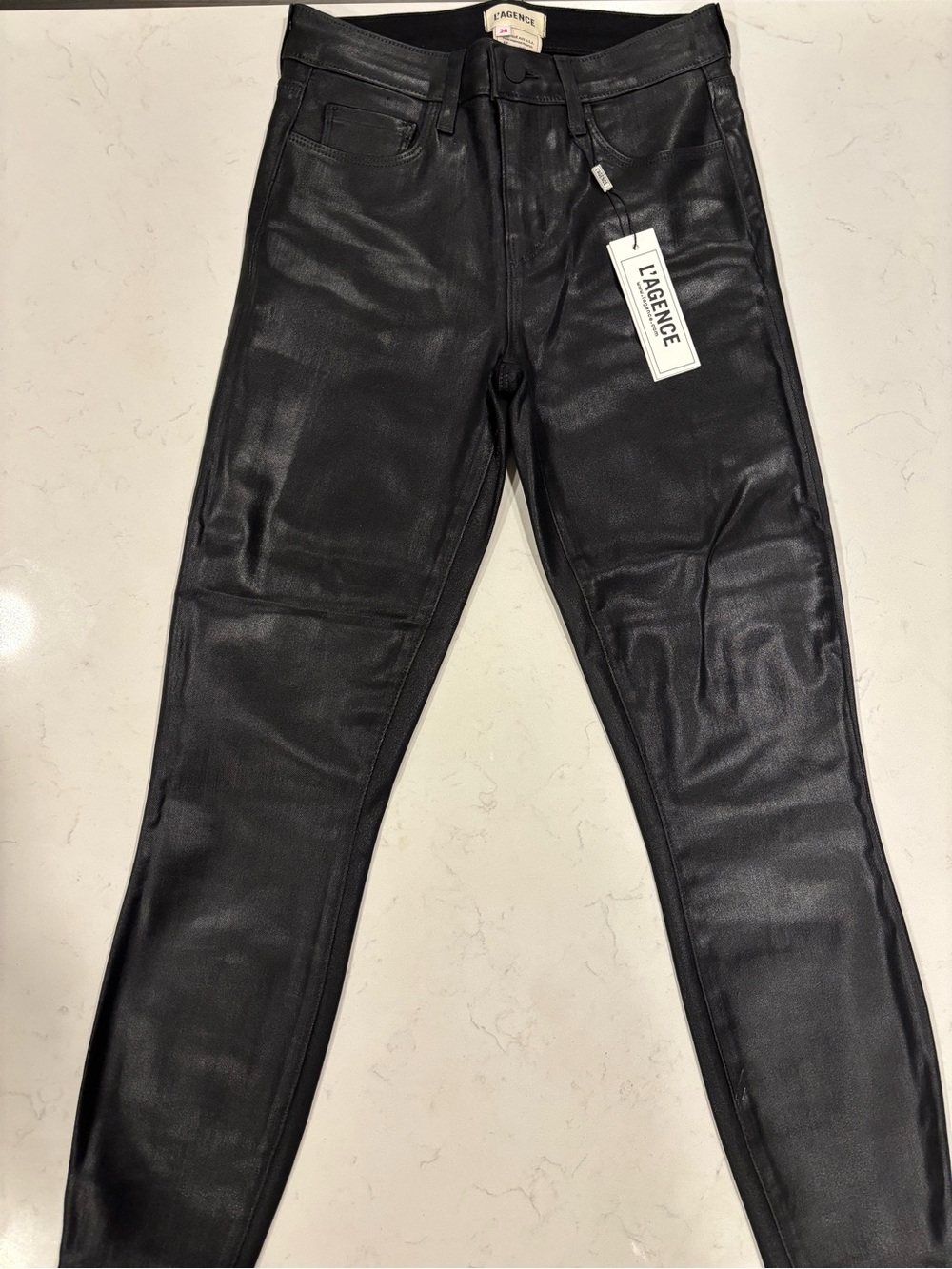 L'AGENCE Margot Black Coated High Rise Skinny Jeans NWT